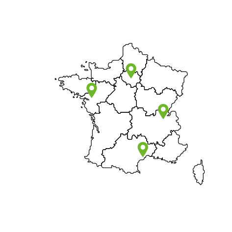 Carte de france avec les localisations des agences du Groupe Isia
